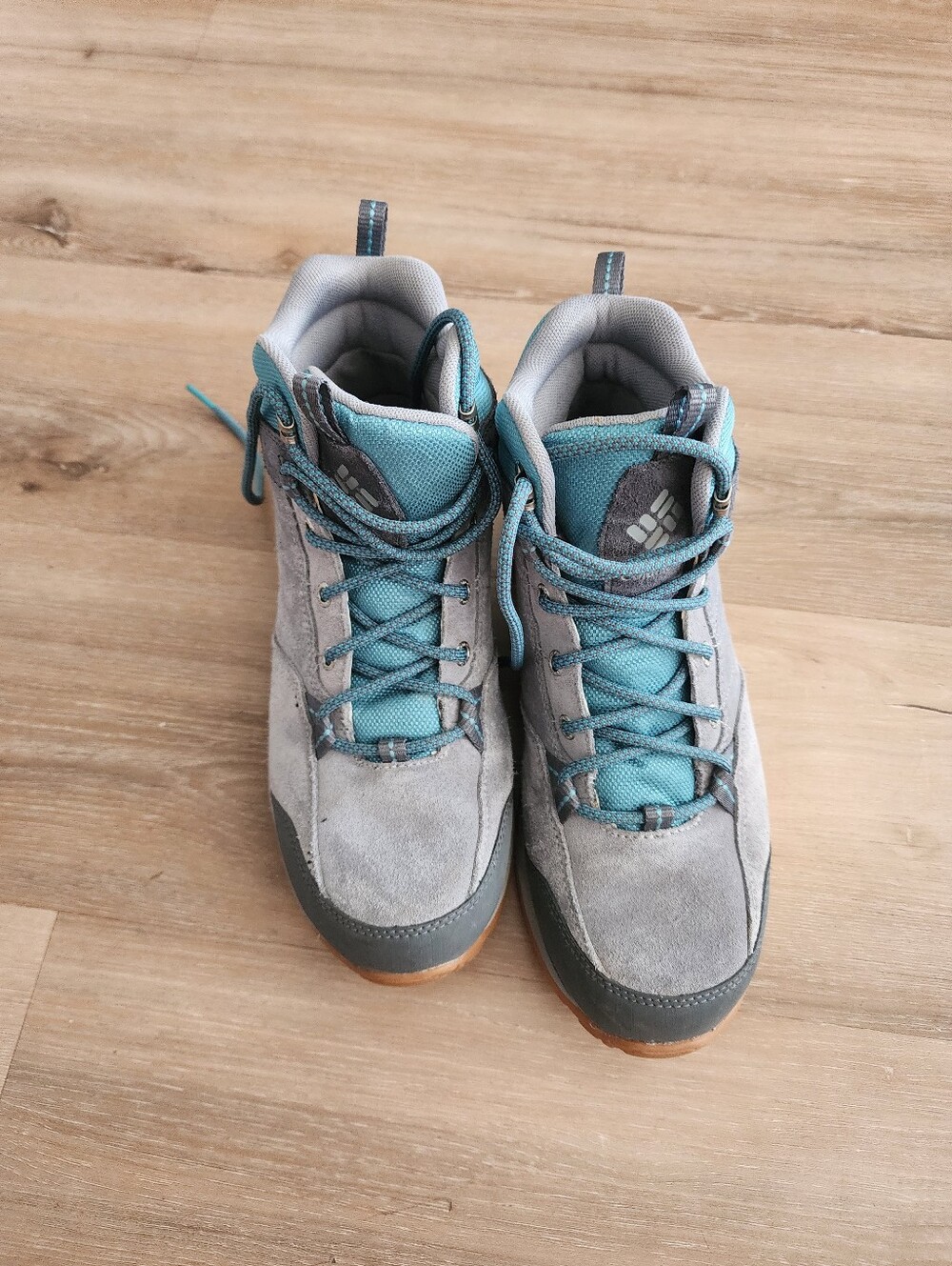 Columbia Gray and Teal Suede Trail Shoes